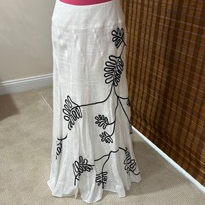 White linen maxi with black detail.